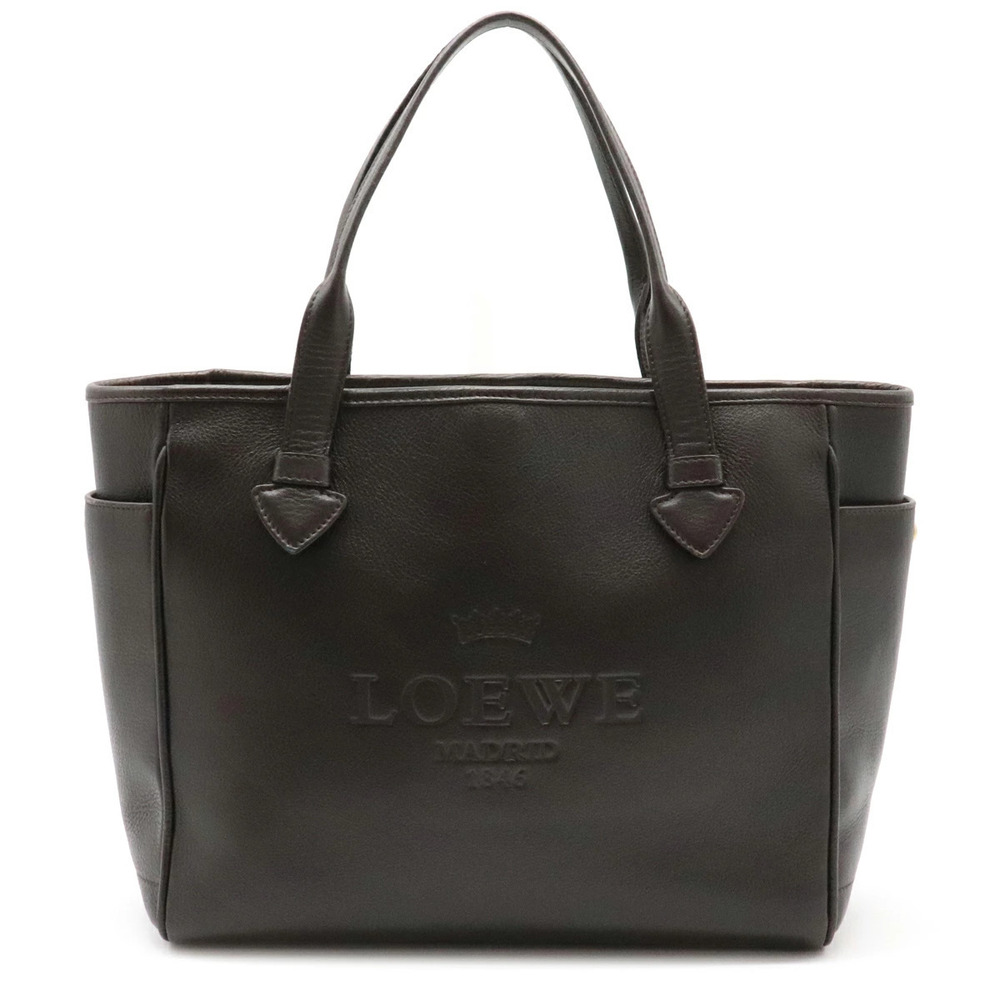 Loewe Heritage Tote Handbag Leather Dark Brown